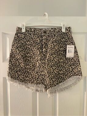 Free People Leopard-Print Jean Skirt in Beige and Black
